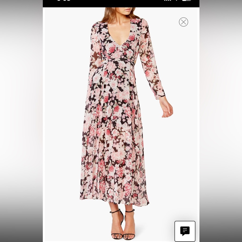 Bardot Garden Floral Cutout Back Long Sleeve Maxi Dress size medium like new